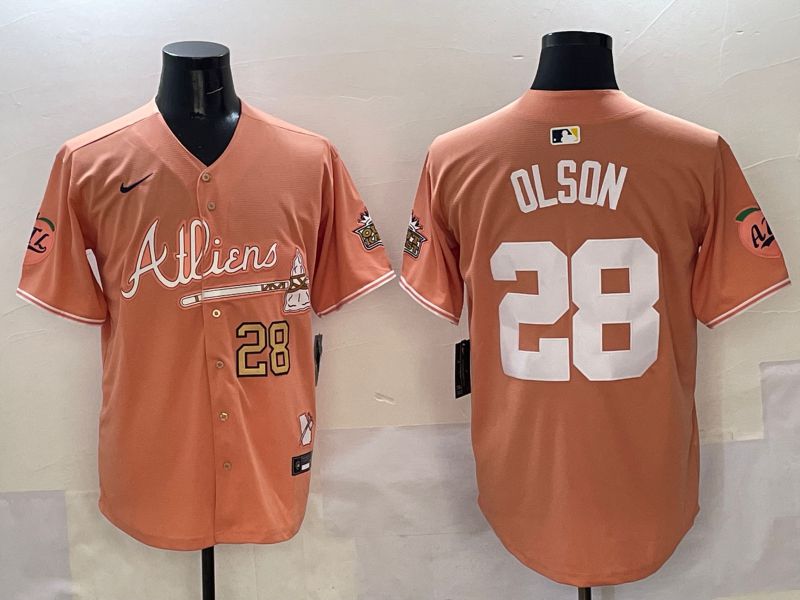 Men Atlanta Braves 28 Olson Orange Five generations Joint Name 2025 Nike MLB Jersey style 3